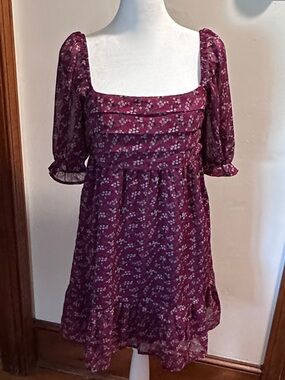 Trixxi Berry Floral Mini Dress in Raspberry